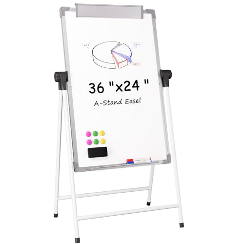 (Bundle of 2 Set) MaxGear Large White Board with Stands, 36" x 24" Big Easel Whiteboard Double Sided Easel Dry Erase Board...