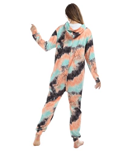 Kgromfy Tie Dye Jumpsuits Womens Onesie Pajamas Hooded Homewear Nightwear Sleepwear Party Costumes