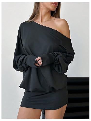 SOLY HUX Women's Long Sleeve Off The Shoulder Dress Y2k Mini Dress Streetwear Music Festival Outfits