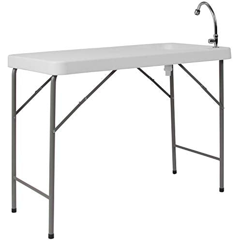 Flash Furniture Wesley 4' Portable Fish Cleaning Table with Sink, Outdoor Portable Folding Camping Sink Table with Faucet,...