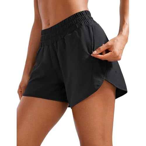 CRZ YOGA Dolphin Athletic Shorts for Women 5" - High Waisted Quick Dry for Running Workout Gym Track with Zip Pocket