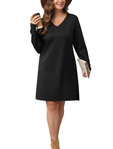 Sampeel Dresses for Women 2025 Casual Long Sleeve V Neck Tshirt Dress Side Split Fashion Fall Outfits