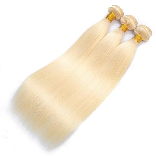 Blonde Straight Human Hair Bundles #613 Honey Blonde (30 32 34 Inch) Unprocessed Virgin Human Hair Extensions 3 Bundles 300g Total Double Weft for Black Women