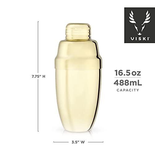 Viski Gold Heavyweight Cocktail Shaker, Stainless Steel Drink Mixer, with Bar Strainer, Professional Shaker for Martini an...