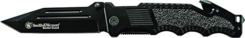 Smith & Wesson Border Guard 10in High Carbon S.S. Folding Knife with 4.4in Tanto Blade and Aluminum Handle for Tactical, S...