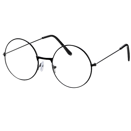 Spooktacular Creations Halloween Black Wizard Glasses, Old Men Round Wire Costume Glasses Accessory for Men Women Halloween Dress Up, Halloween Costume Prop