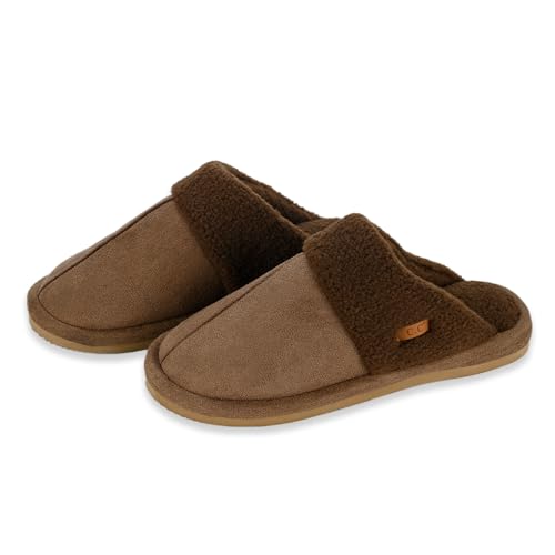 C.C Suede Faux Fur Lined House Indoor-Outdoor Slippers Slip-On for Women