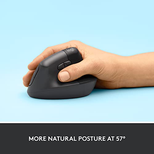 Logitech Lift Vertical Ergonomic Mouse, Wireless Bluetooth or USB Receiver, Quiet Clicks, 4 Buttons, Right Hand Wireless M...