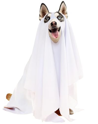 Ahzemepinyo Halloween Ghost Dog Costume - White Ghost Costume for Dogs & Cats with Opened Ear - Large
