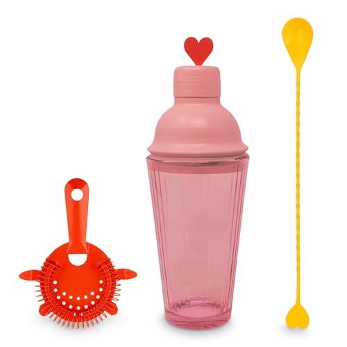 ban.do Cute Bar Set with Shaker, Strainer and Spoon, Cocktail Shaker Set, Bartender Kit, Bar Keeper Accessories, Heart