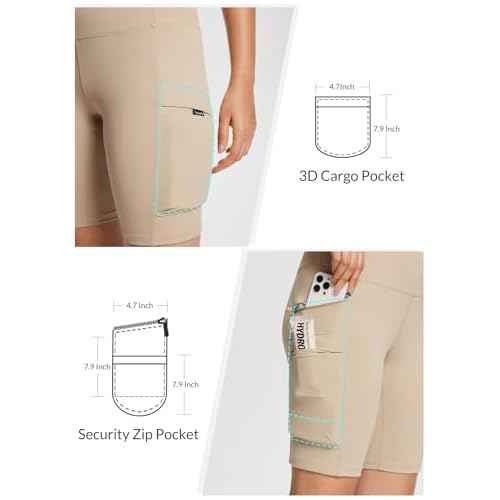 baleaf Women's Hiking Shorts High Waist Biker Shorts Close Fit Cargo Zip Pockets Running Outdoor Travel Workout