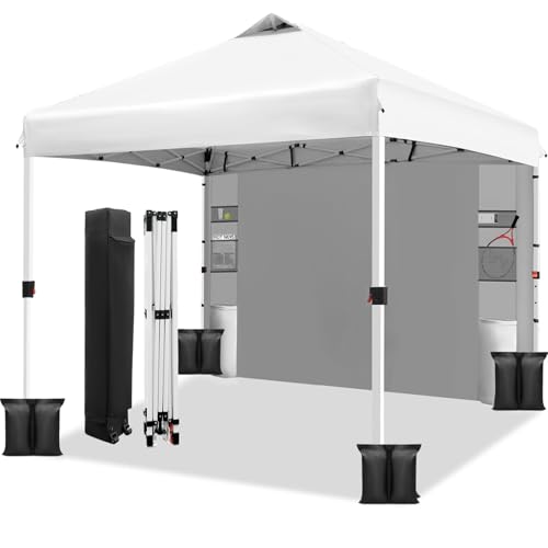 WEIZE 10x10 Pop Up Canopy Tent,One-Button Push Setup,Pop Up Tent with 1 Sidewall and 6 Pockets,Adjustable Height Instant P...
