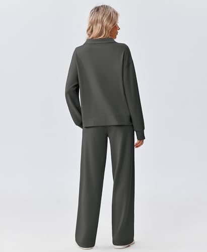 PINSPARK 2 Piece Sets for Women 1/2 Zip Sweatsuit Loose Fit Sweatshirt Straight Leg Pants 2025 Matching Outfit Fall Tracksuit