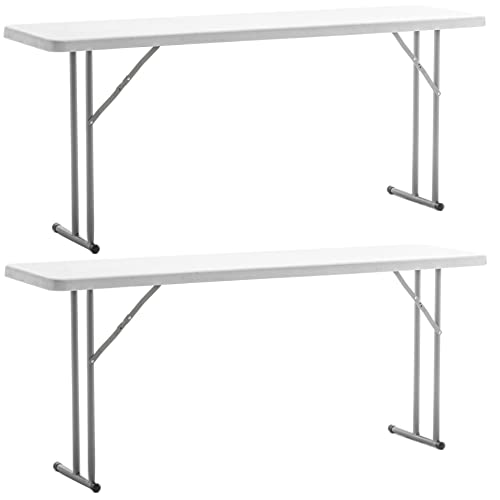 BTEXPERT Set of 2, 5-Foot - 60" Long White Plastic Folding Seminar Training Table Portable 18" Wide Narrow, 29" High, Even...