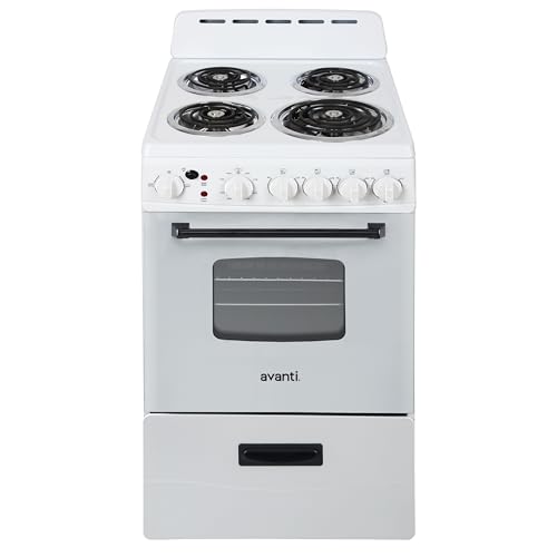 Avanti Electric Range Oven Compact Design, 2.1-Cu.Ft. Capacity with 4 Coil Burners, Framed Glass Oven Door, Storage Drawer...