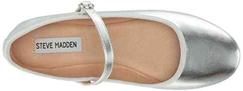 Steve Madden Women's Violette Mary Jane Flat, Silver Metallic, 9.5