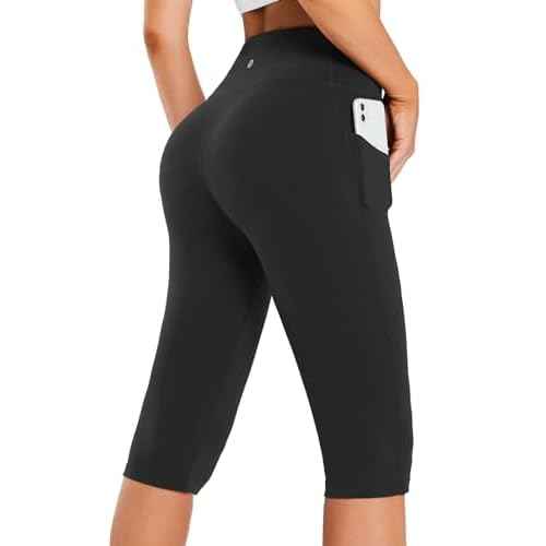 baleaf Women's Capri Leggings with Pockets High Waisted Knee Length Capris Stretch for Casual Yoga Pants Workout Exercise