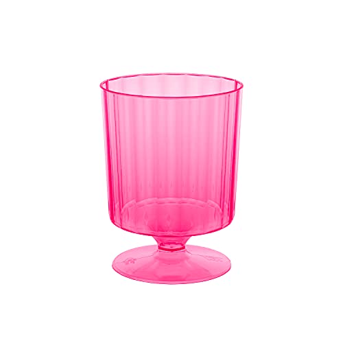 Party Essentials N820029 Hard Plastic One Piece 8-Ounce Wine Glasses, Neon Pink, 20 Count