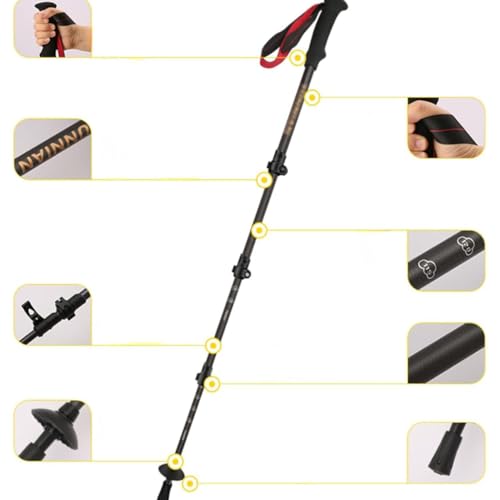 Black Foldable Hiking Pole (Carbon Fiber, Lever Lock, Storage Bag), 130cm, 1-Piece