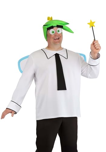 Mens Plus Size Fairly OddParents! Cosmo Costume with Headpiece, Glasses, Wand, & Wings - Halloween Cosplay