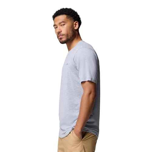Columbia Mens Kwick Hike Back Graphic Short Sleeve Tee, Tradewinds Grey Heather/Linescape, X-Large