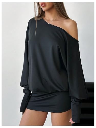 SOLY HUX Women's Long Sleeve Off The Shoulder Dress Y2k Mini Dress Streetwear Music Festival Outfits