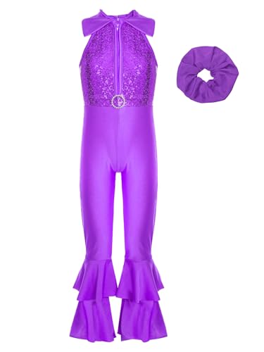 Sinleey Kids Girls Sequin Sleeveless Leotard Jumpsuit with Hairband Sparkly Disco Romper Jazz Dance Performance Outfit