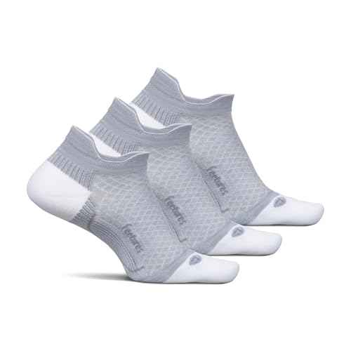Feetures Plantar Fasciitis Relief Sock Light Cushion No Show Tab - Targeted Compression Sock for Women & Men - Large, Gray (3 Pair)