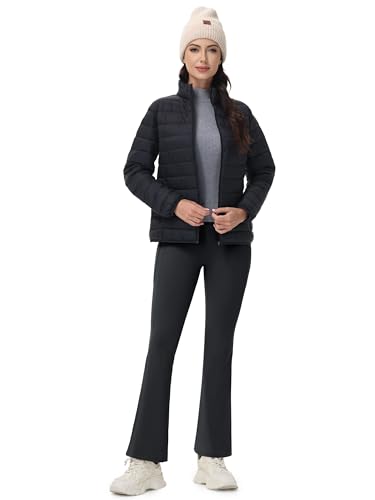 Women's Winter Fleece Lined Flare Leggings Waterproof Insulated Pants Hiking Yoga Bootcut Leggings with 3 Pockets