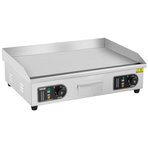 VEVOR Upgraded Commercial Electric Griddle, 2800W Stainless Steel Countertop Flat Top Grill, 26'' Griddle Grill with 2 Shovels and 2 Brushes, 122℉-572 ℉ Adjustable Temp, for Home Restaurant(No Plug)