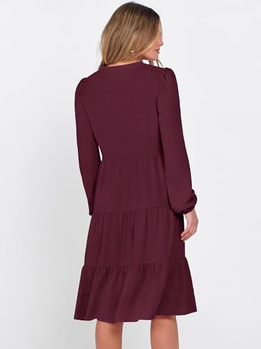 ANRABESS Womens Fall Midi Dresses Long Sleeve V Neck Swing Tiered Work Business Casual 2026 Flowy Beach Vacation Dress