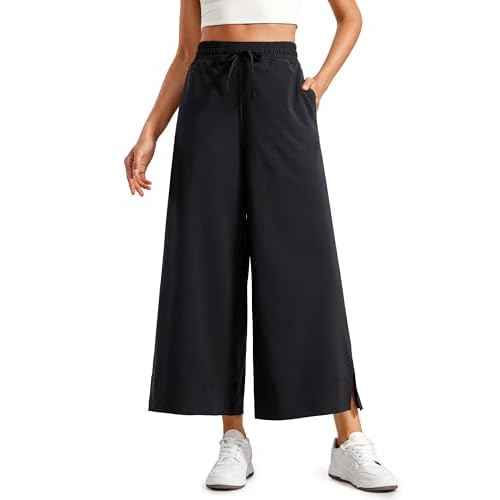 CRZ YOGA Lightweight Wide Leg Cropped Pants for Women 25" - Casual Travel Work Sweatpants Summer