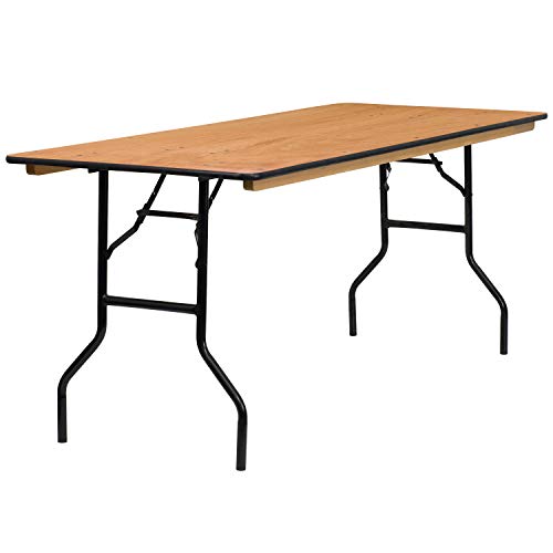 Flash Furniture Gael 6' Wood Folding Training and Event Table, Rectangular Folding Training Table with Smooth Clear Coated...