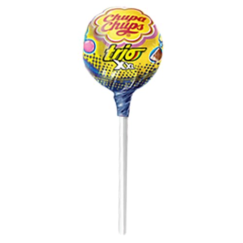 Chupa Chups XXL Trio Bubble Gum Filled Lollipops, Individially Wrapped Extra Large Suckers for Parties Concessions Classroom Office, Pack of 48