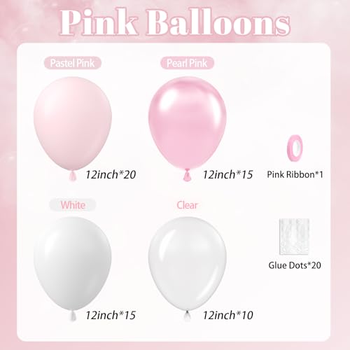 60pcs Pink and White Balloons 12inch with Clear Pastel Pearl Pink Balloons for Wedding Bridal Baby Shower Shower Birthday ...