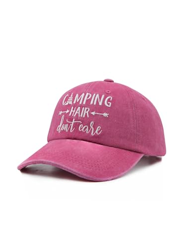 Waldeal Embroidered Camping Hair Don't Care Hat Adjustable Washed Baseball Cap for Women Men