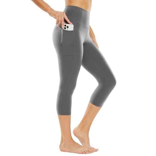 baleaf Nuleaf Women's Stretch Capri Leggings with Pockets High Waisted Brushed Yoga Workout Athletic Tummy Control Capris 19"