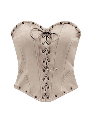 Milumia Women's Faux Suede Lace Up Tube Top Boho Strapless Sleeveless Western Crop Corset Tops