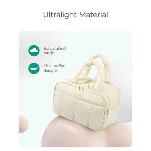 BAGSMART Travel Toiletry Bag, Puffy Large Toiletry Bag for Women, Lightweight Cosmetic Makeup Bag Organizer with Handle for Traveling, Accessories, Essentials, Toiletries (Black)