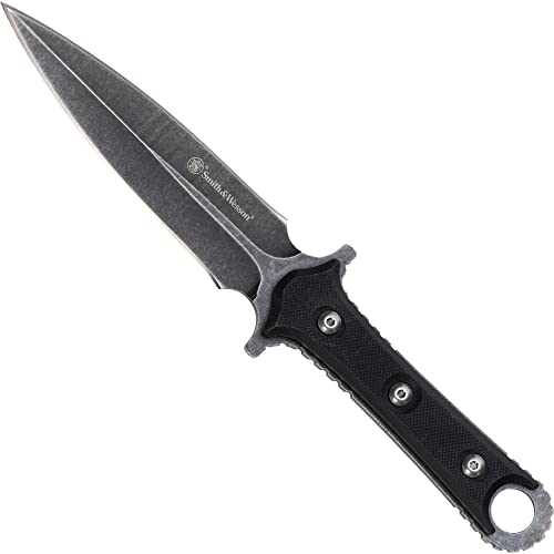 Smith & Wesson SWF606 8.6in High Carbon S.S. Full Tang Fixed Blade Knife with 4.4in Duel Edge Blade and TPE Handle for Out...