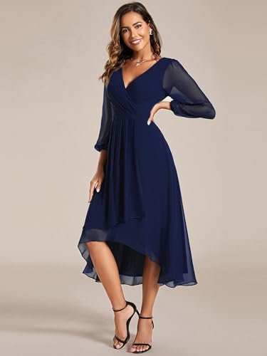 Ever Pretty Women's Chiffon V Neck Long Sleeves A-Line Midi Length Wedding Guest Dress Cocktail Party Formal Dresses 01926