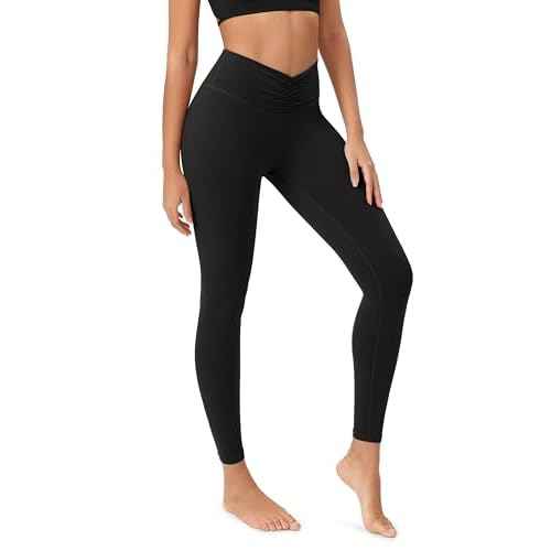 ODODOS Cloud Feeling Ruched Yoga Leggings for Women 25" / 28" High Waist Crossover Yoga Pants
