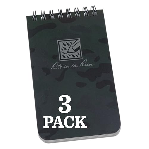 Rite in the Rain Weatherproof Top Spiral Notebook, 3”x 5”, NightHawk Camo Cover, Universal Pattern, 3 Pack (No. NHC35-3)
