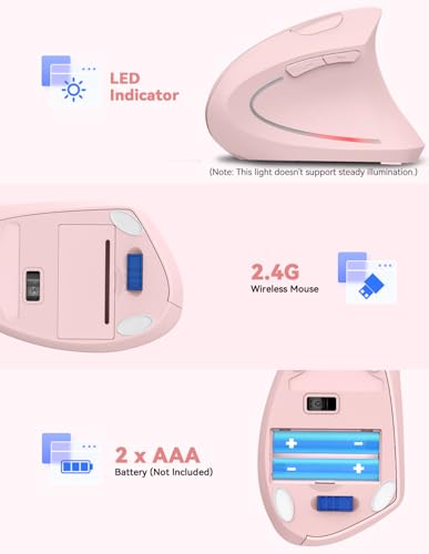 TECKNET Ergonomic Mouse, 4800 DPI Wireless Vertical Mouse with 5 Adjustable DPI Levels, 2.4GHz Optical Carpal Tunnel Mous...