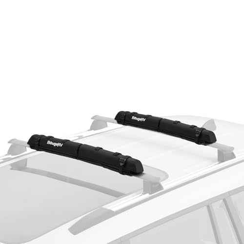 BougeRV 2.0 Soft Roof Rack Pads for Crossbars Protective, Water-Resistant Pads Surfboard Car Rack SUP Kayak Canoe Ladder Luggage Carrier, Universal for Cross Bars, Include 2 Endless Ratchet Straps