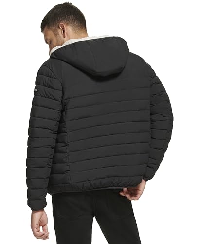 Calvin Klein Men's Lightweight Packable Down Jacket With Fleece Bib and Removable Hood