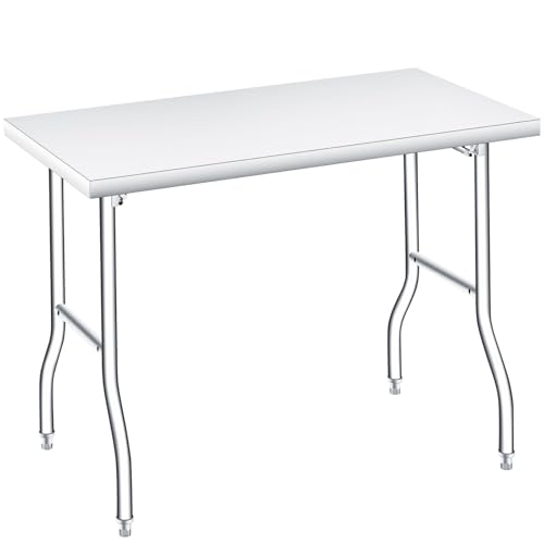 Folding Stainless Steel Table, 48x30 in, 400 LB Capacity, Heavy Duty Metal Foldable Prep/Work Table, No Assembly, Portable...