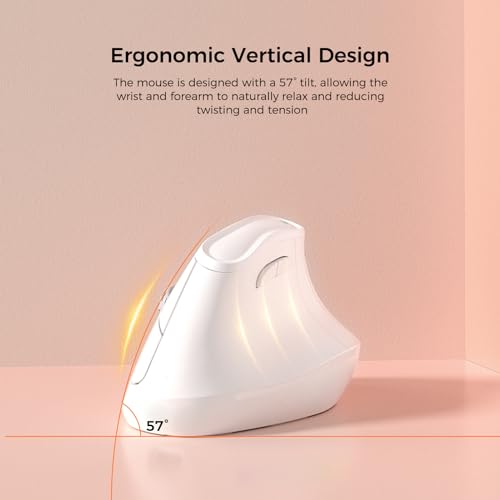 KYSONA 57° Ergonomic Wireless Tower Mouse, Vertical Quiet Ergo Mouse, Bluetooth(BT5.0,BT3.0)&2.4G, (800/1200/2400/2400/400...