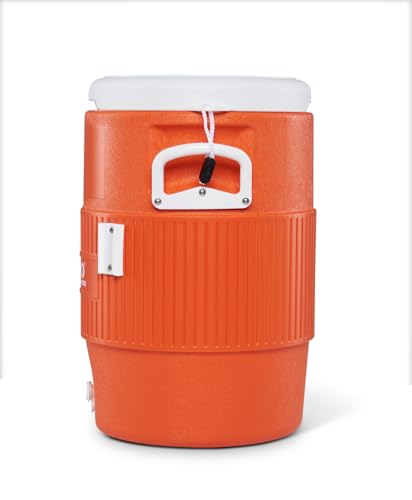 Igloo 5 Gallon Portable Sports Cooler Water Beverage Dispenser with Flat Seat Lid, Insulated Beverage Dispenser, Orange/White