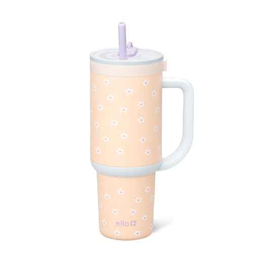 Ello Oasis 30 oz Tumbler with Handle & Retracting Straw | Reusable Insulated Stainless Steel Cup 100% Leakproof, Gifts for Teens Women Men | Keeps cold for 24 Hours, Cup Holder Friendly, Daisies